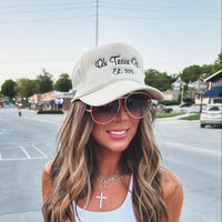 New Arrival Oatmeal Vintage Cursive Trucker Hat