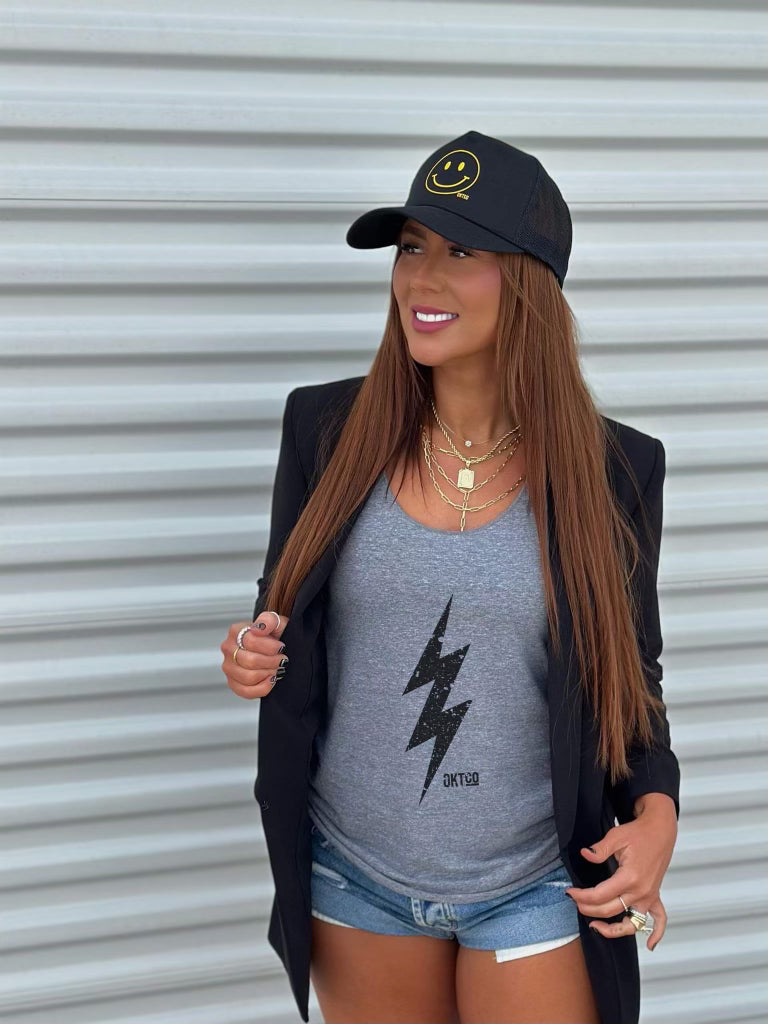 Thunderbolt Tank, Black on Grey