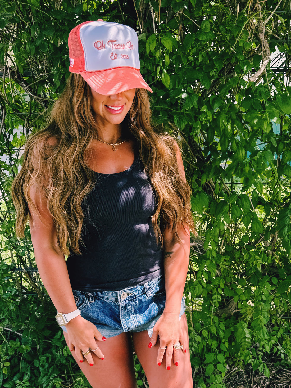 New Arrival Vintage Cursive Coral Trucker Hat