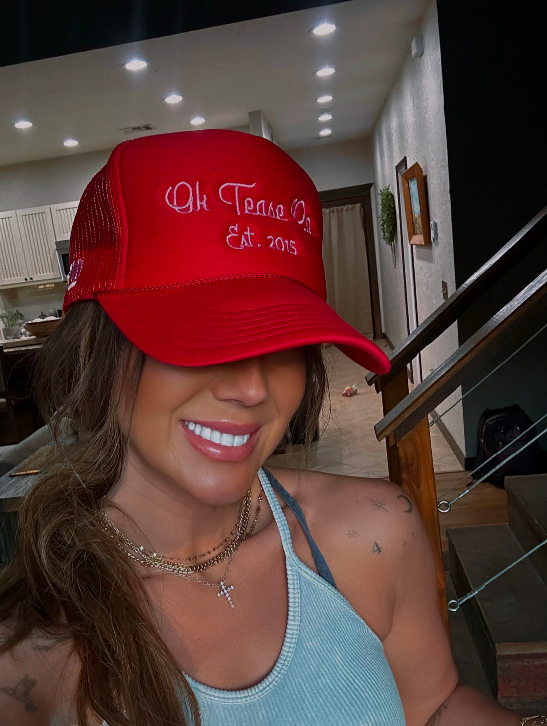 New Arrival Red Vintage Cursive Trucker Hat – OK TEASE CO